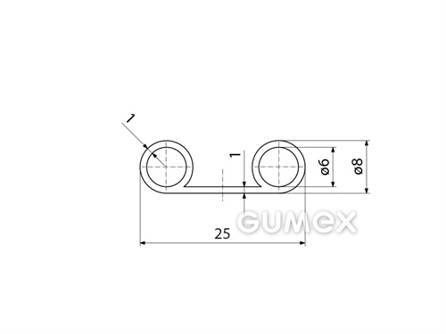 Silikonový profil tvarový se 2 dutinkami, 8x25/1mm, 60°ShA, -60°C/+180°C, transparentní